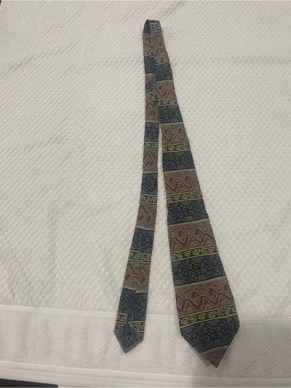 Men's Patterned Stripe Tie in Blue, Brown & Olive